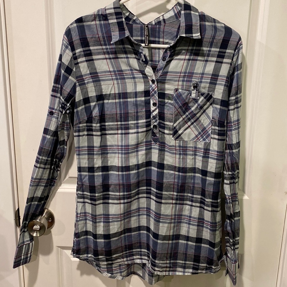 Kuhl Tencel Blue Gray Plaid Pullover Tunic EUC